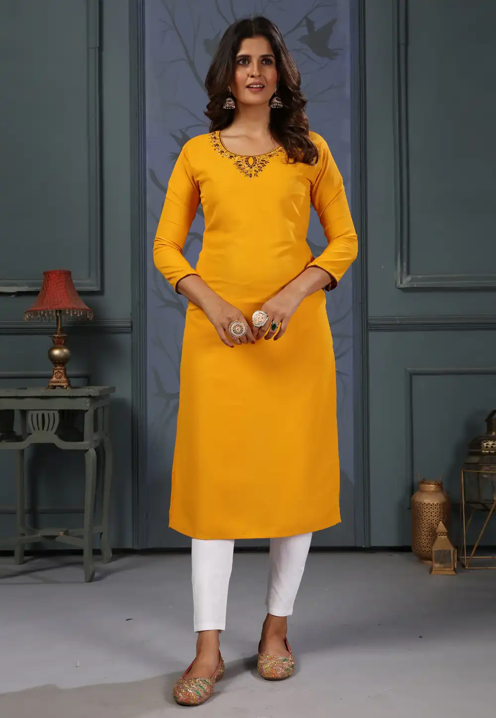 Yellow Cotton Kurta Set With Pent 289791