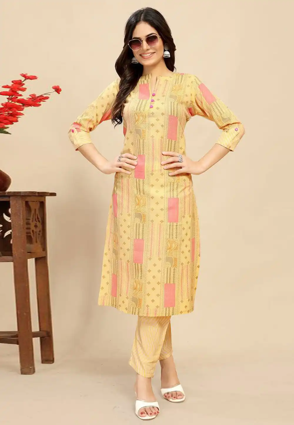 Yellow Cotton Kurta Set With Pent 290835