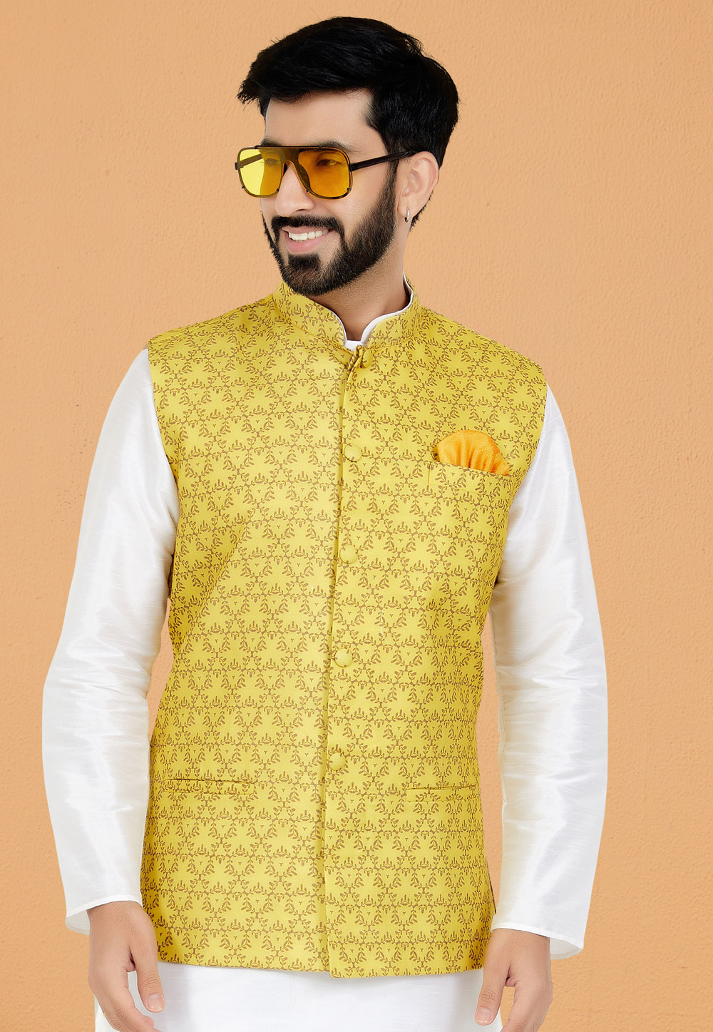 Yellow Cotton Nehru Jacket 286777