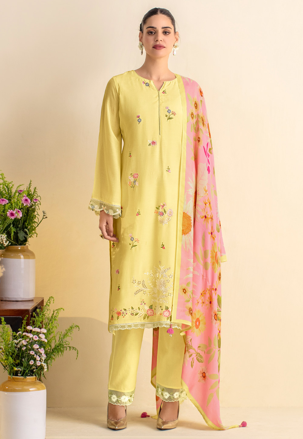 Yellow Cotton Pakistani Suit 310349