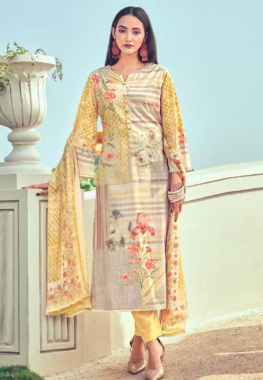 Yellow Cotton Pakistani Suit 294860