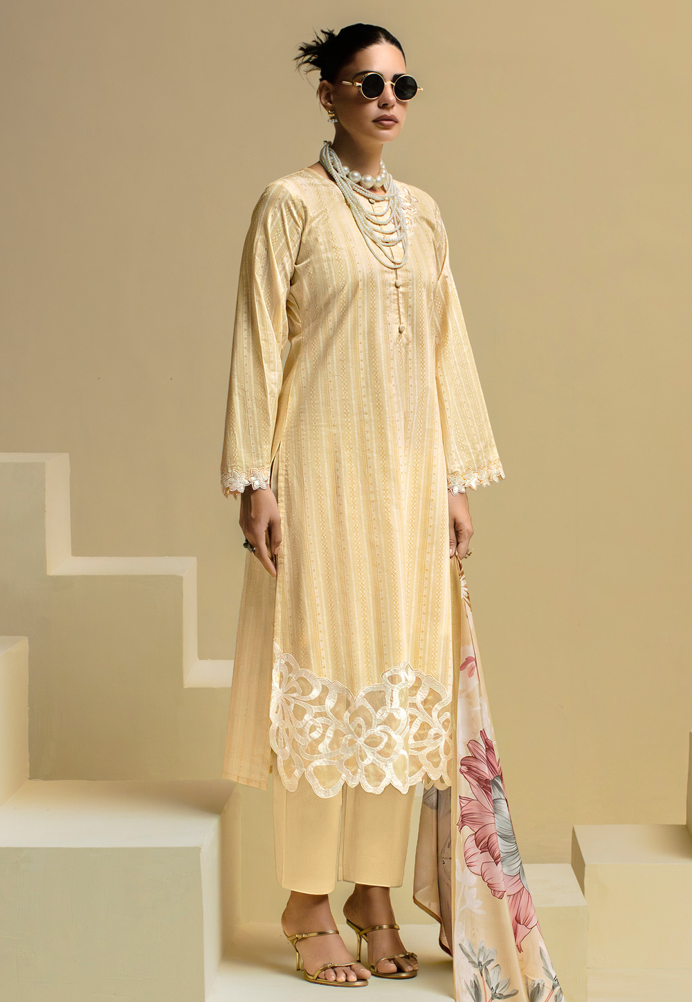 Yellow Cotton Pant Style Suit 310912
