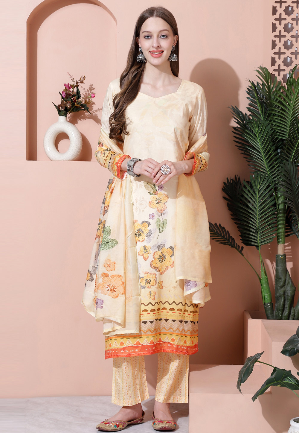 Yellow Cotton Pant Style Suit 310076