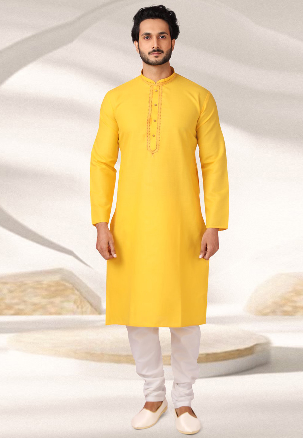 Yellow Cotton Rayon Kurta Pajama 282615