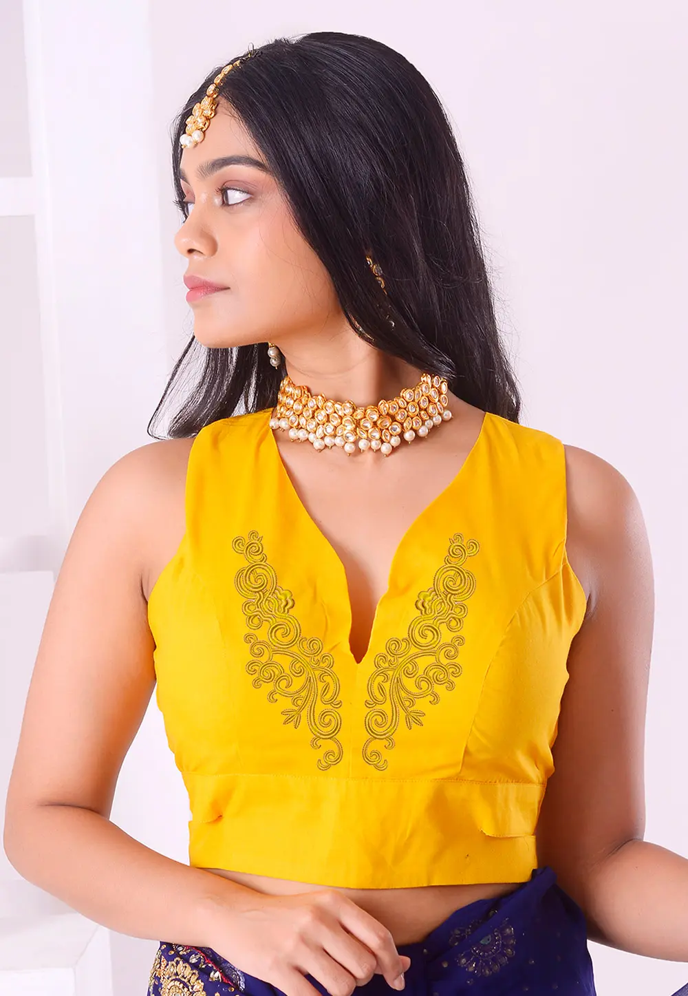 Yellow Cotton Readymade Blouse 298764