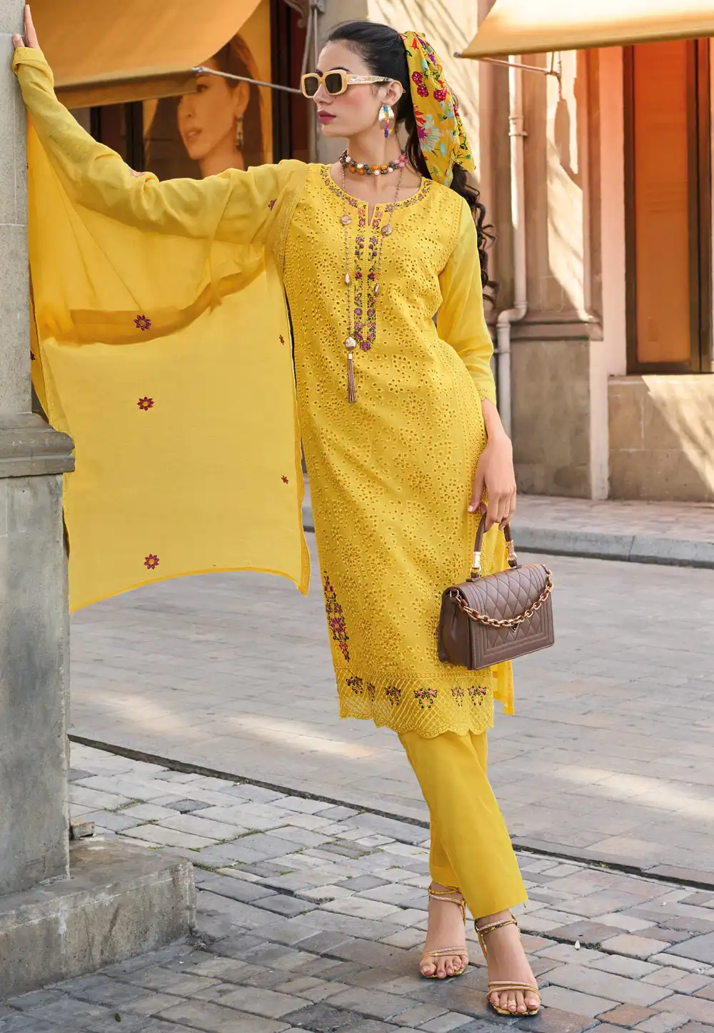 Yellow Cotton Readymade Pakistani Suit 289819