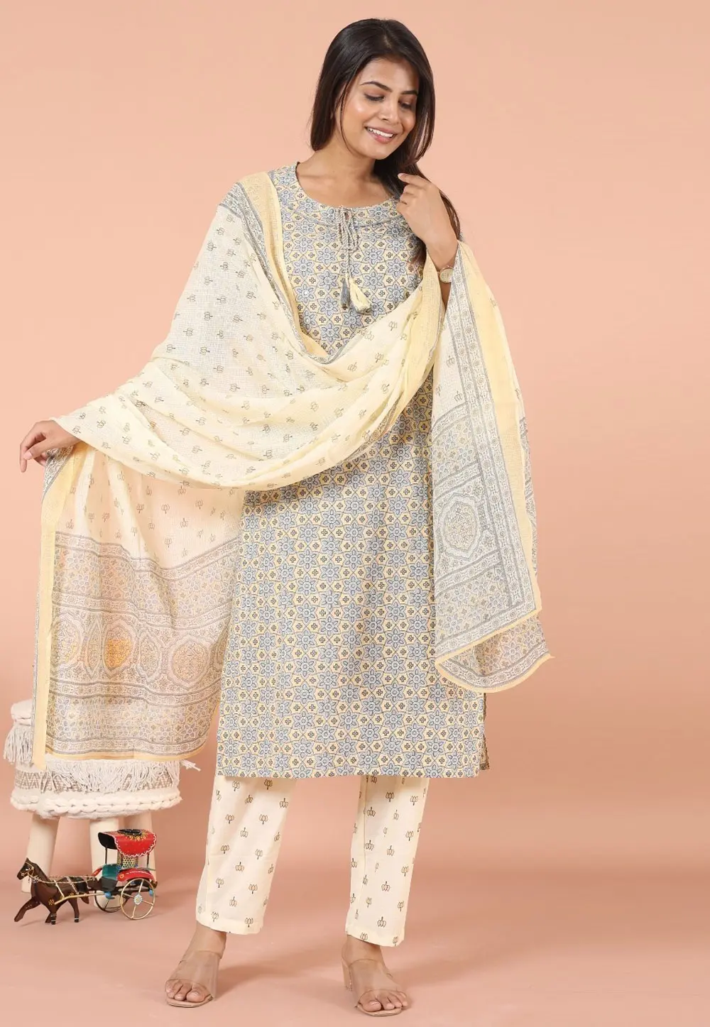 Yellow Cotton Readymade Pakistani Suit 304617