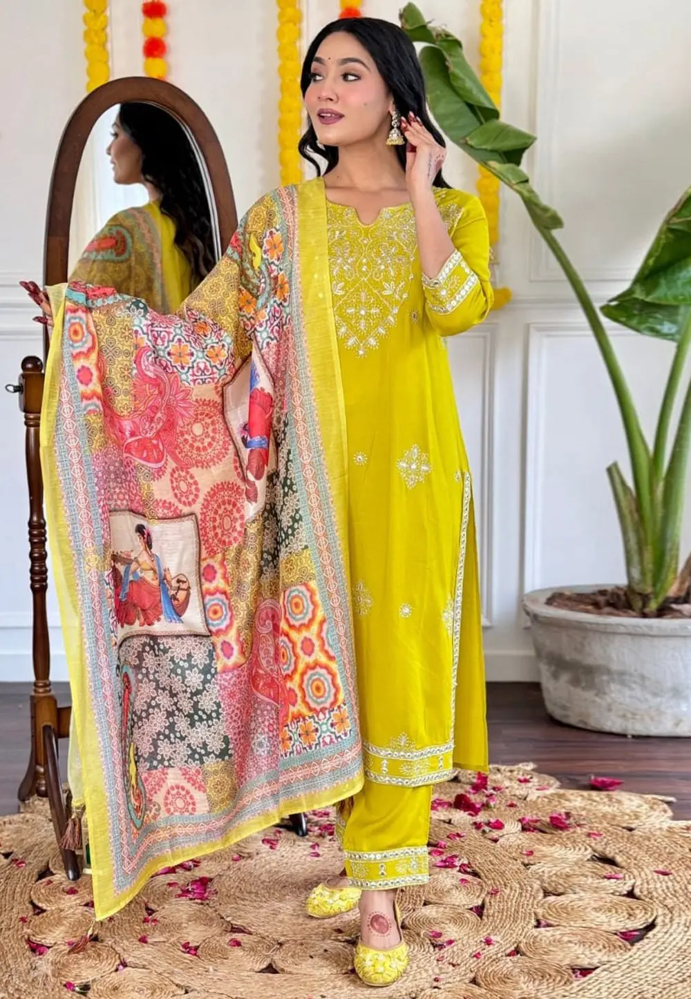 Yellow Cotton Readymade Pakistani Suit 301128