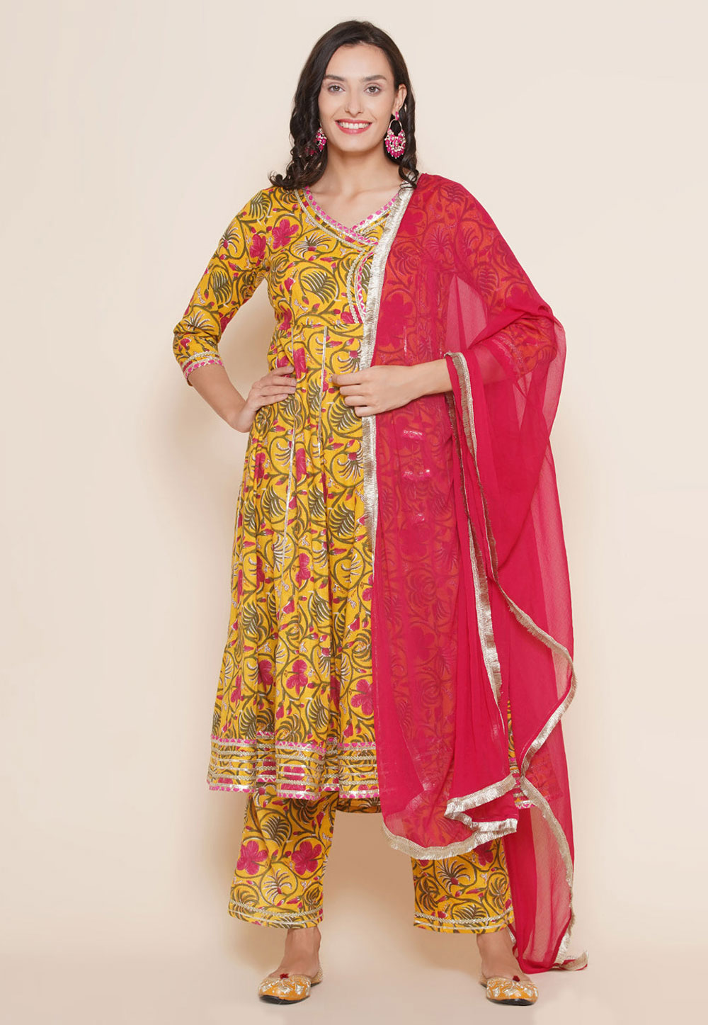 Yellow Cotton Readymade Pakistani Suit 281438