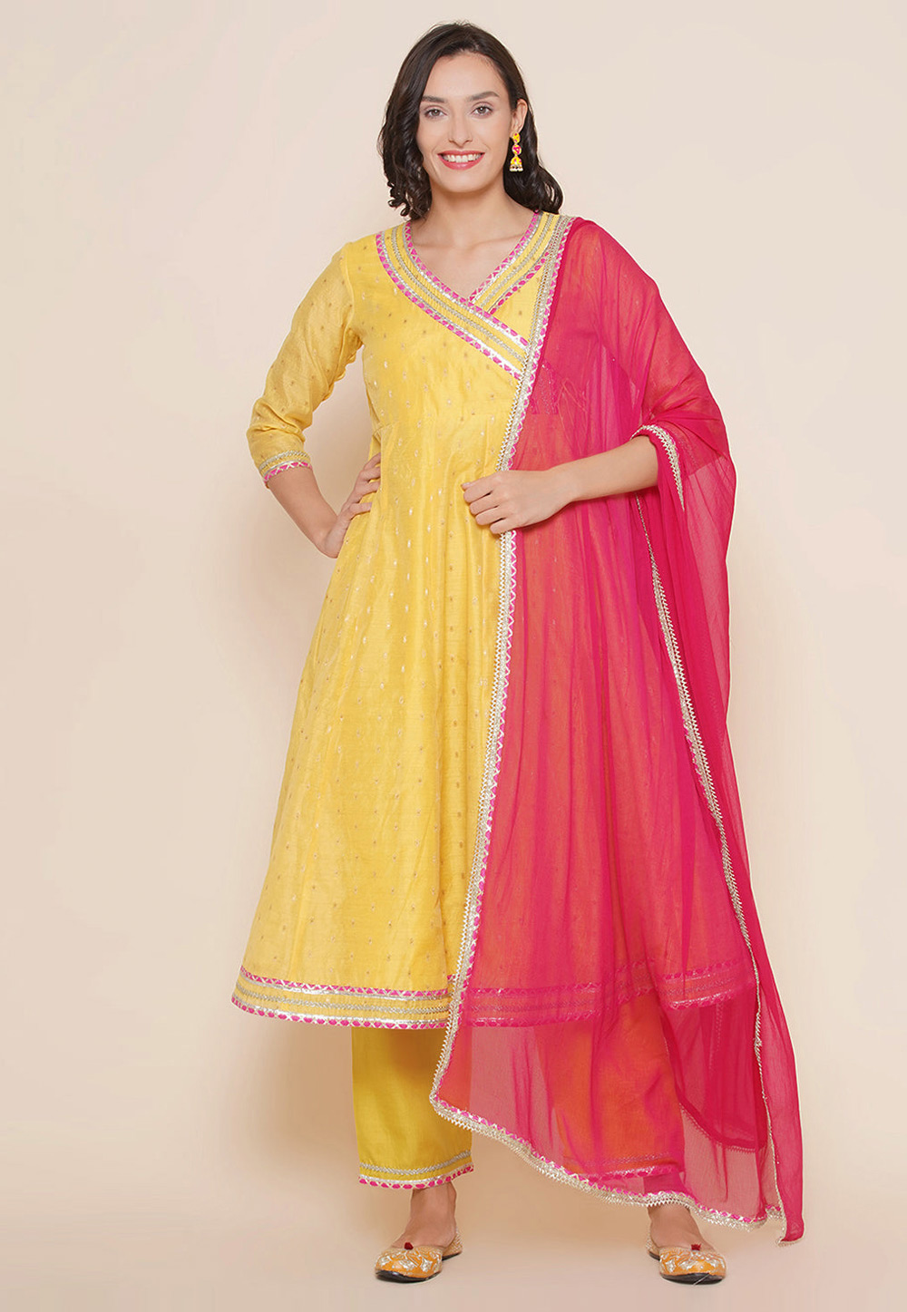 Yellow Cotton Readymade Pakistani Suit 281443