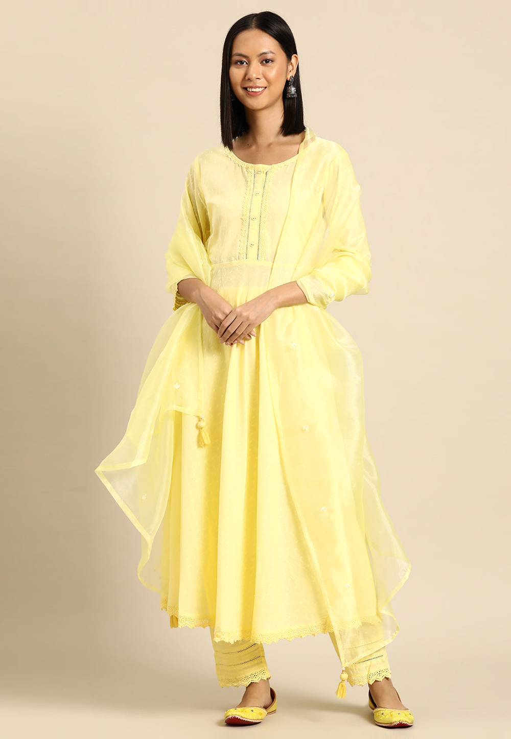 Yellow Cotton Readymade Pakistani Suit 282189