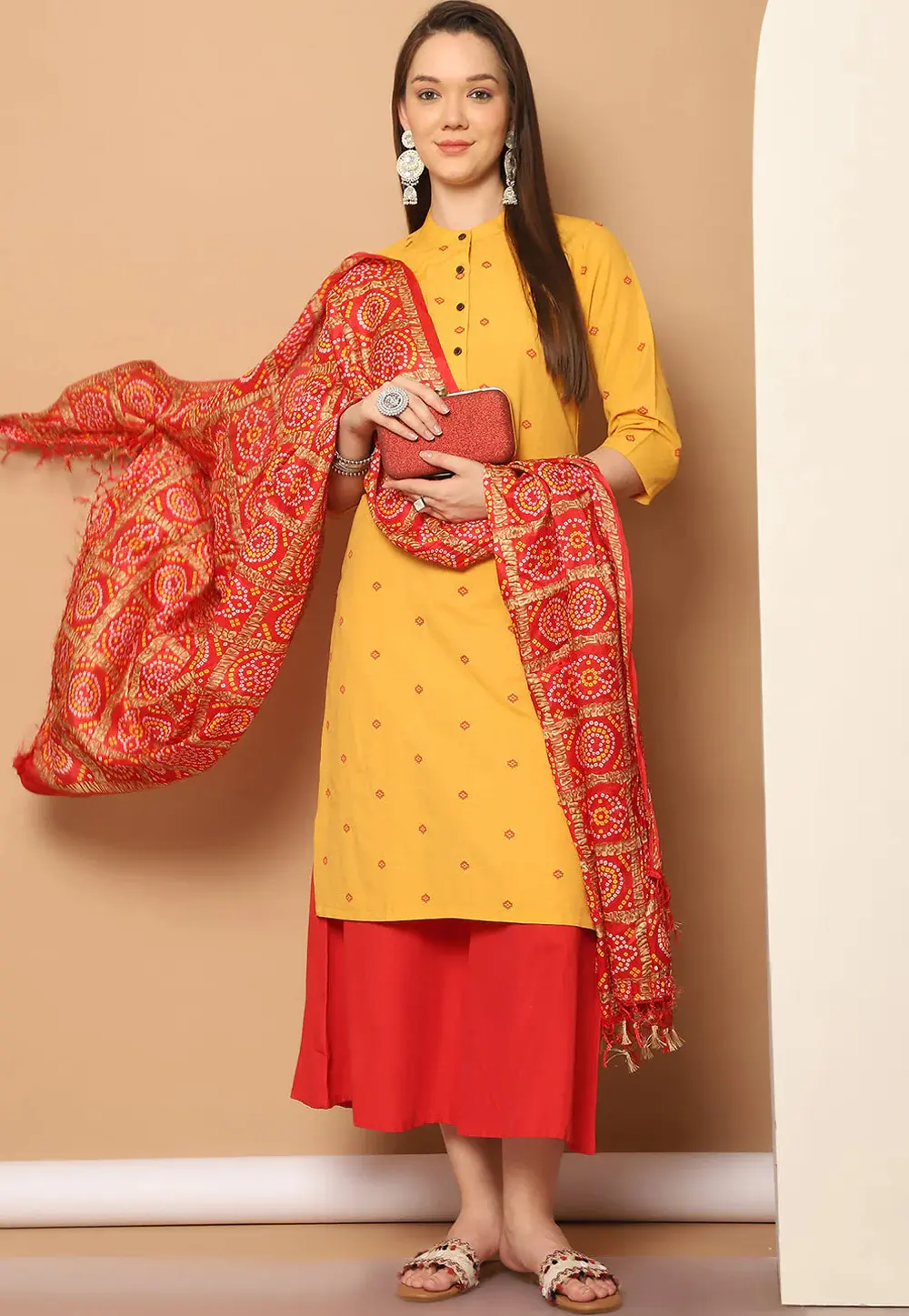 Yellow Cotton Readymade Palazzo Suit 298356