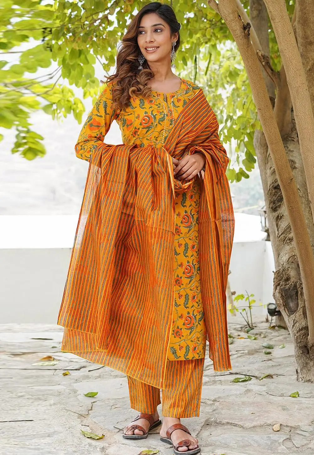 Yellow Cotton Readymade Pant Style Suit 303866