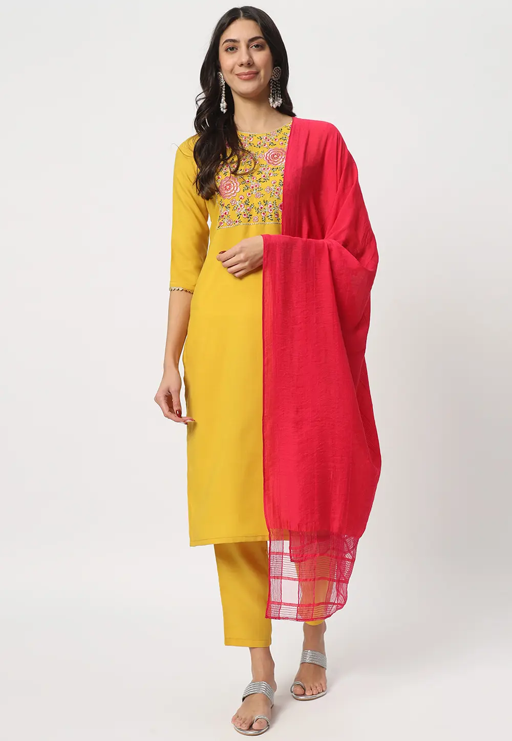 Yellow Cotton Readymade Pant Style Suit 299718