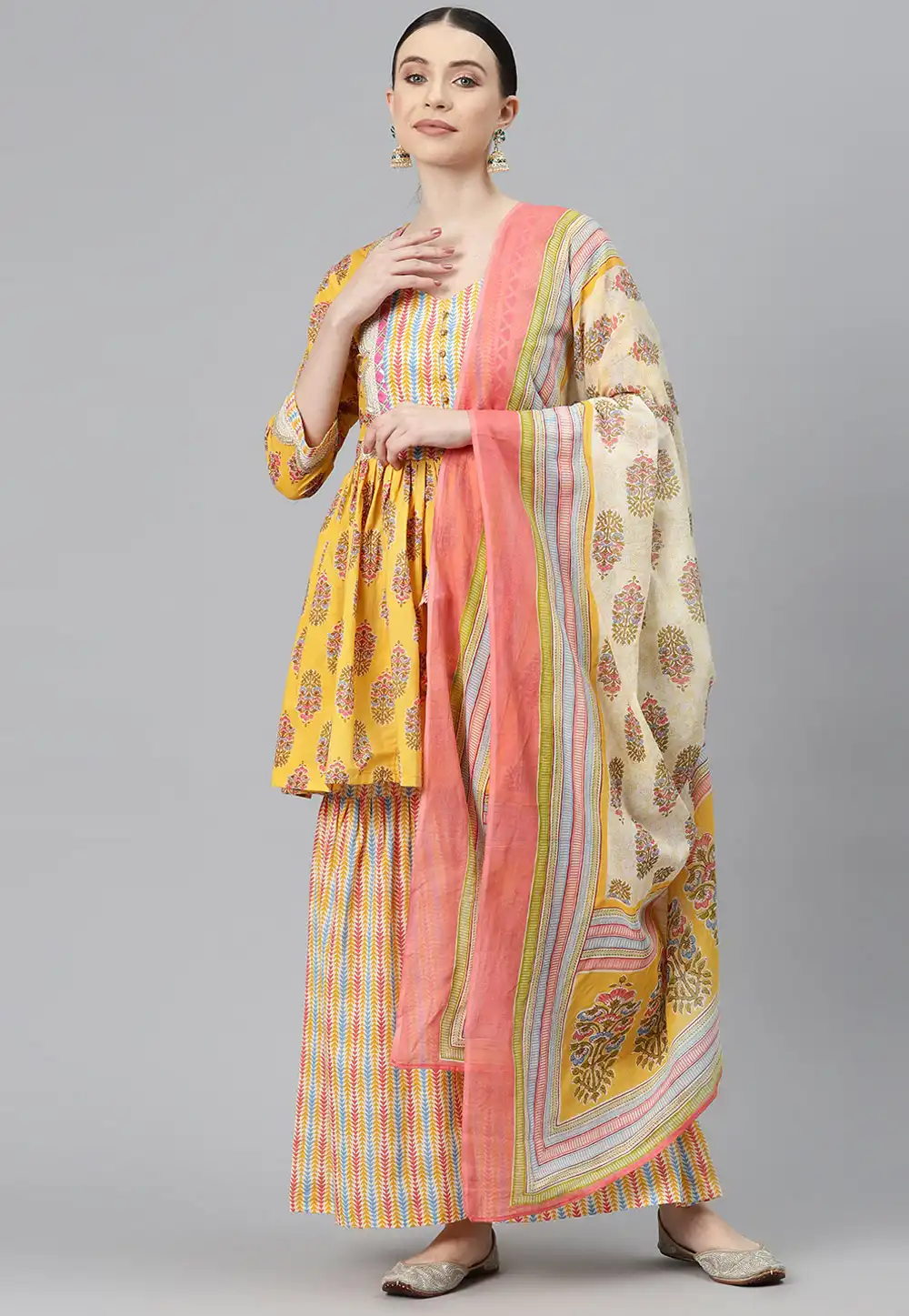 Yellow Cotton Readymade Sharara Suit 292686