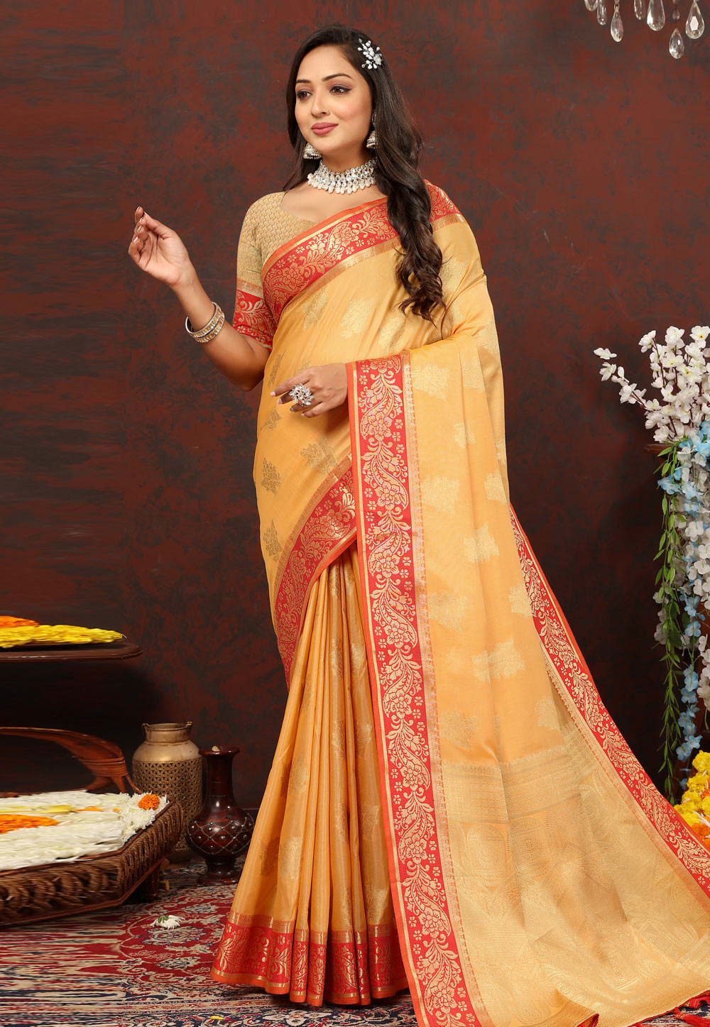 Yellow Cotton Saree With Blouse 279787