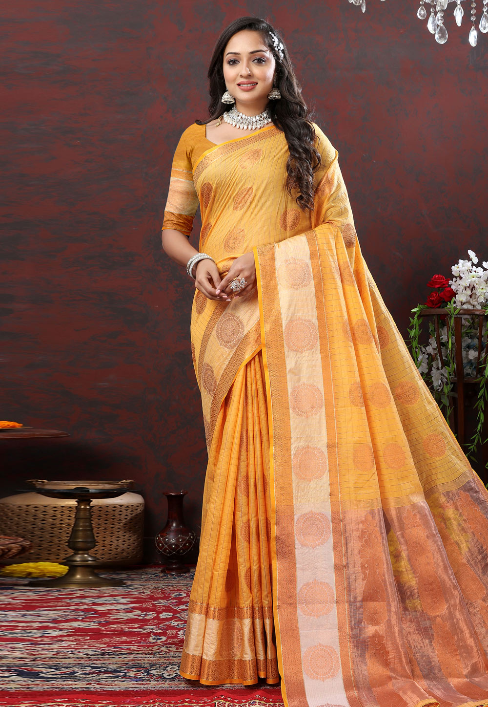 Yellow Cotton Saree With Blouse 280187
