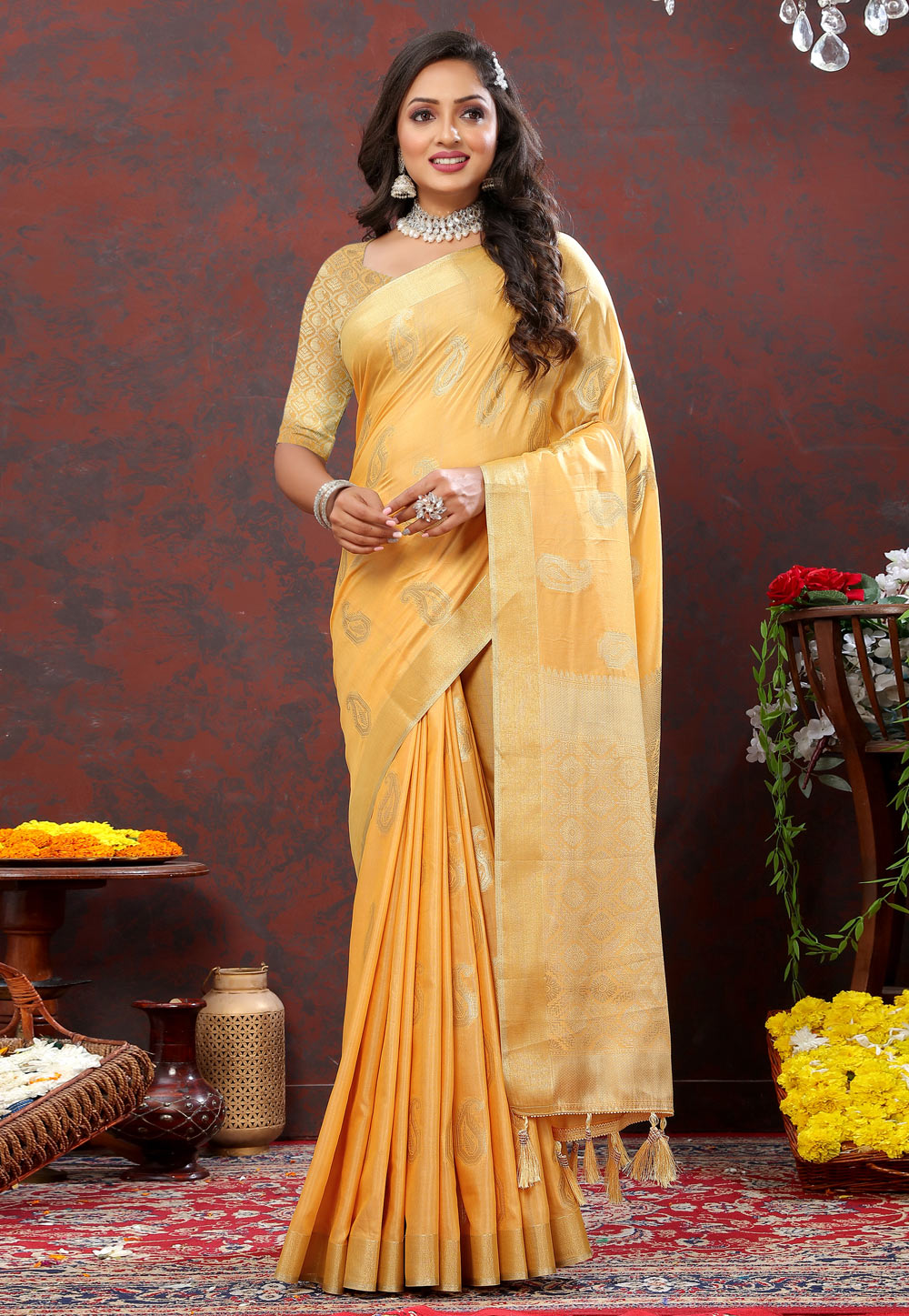 Yellow Cotton Saree With Blouse 280195