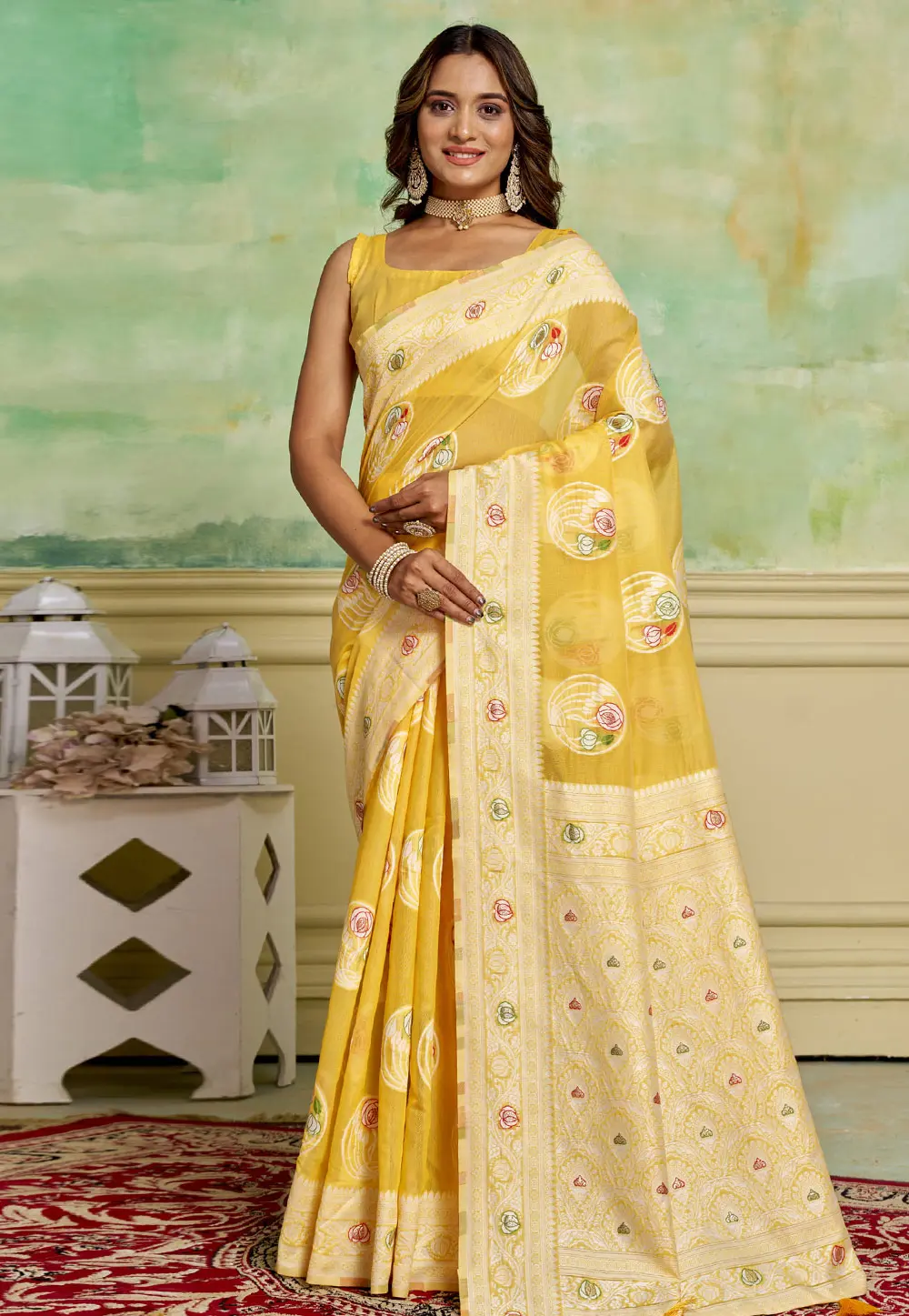 Yellow Cotton Saree With Blouse 301237