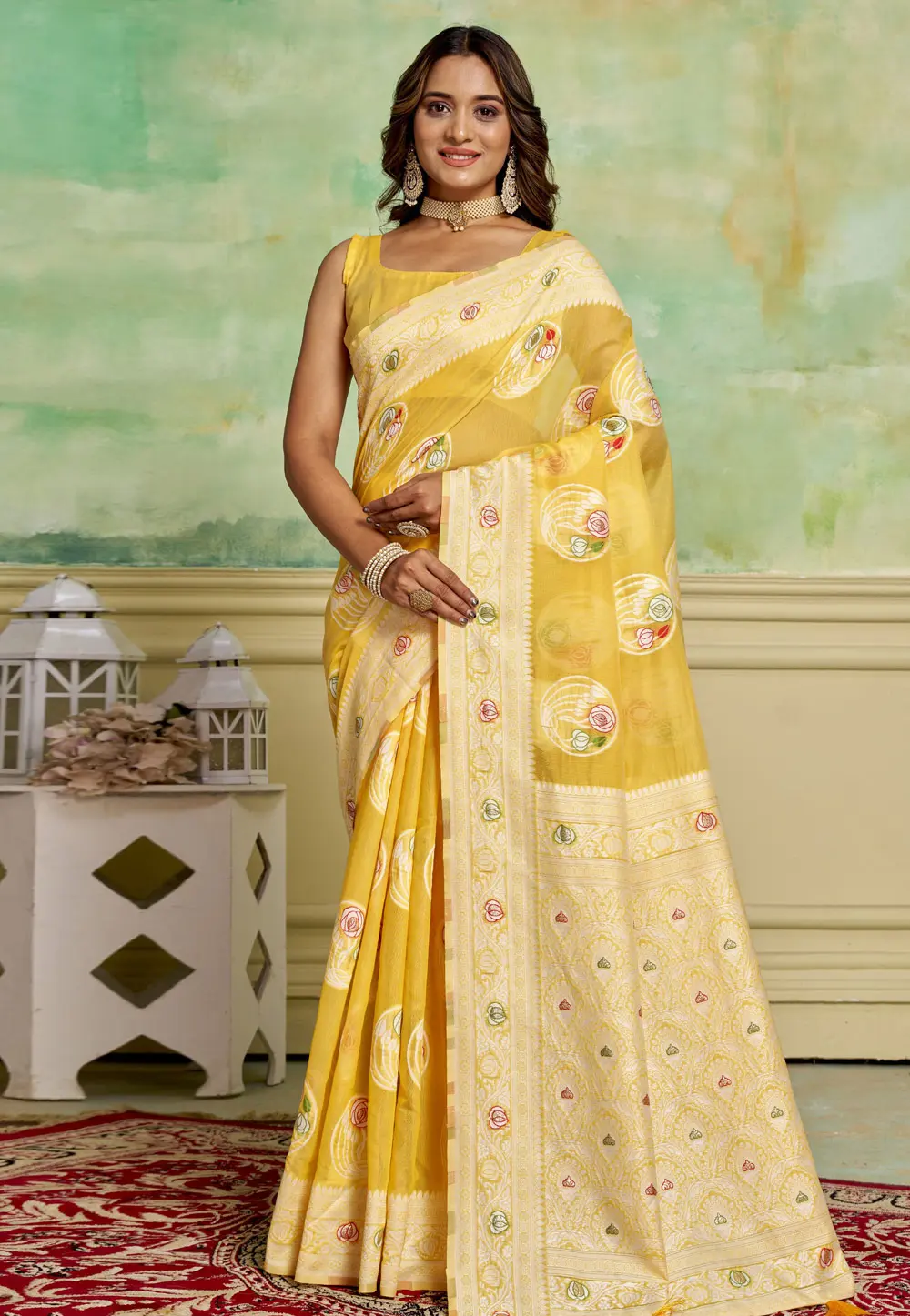 Yellow Cotton Saree With Blouse 300569