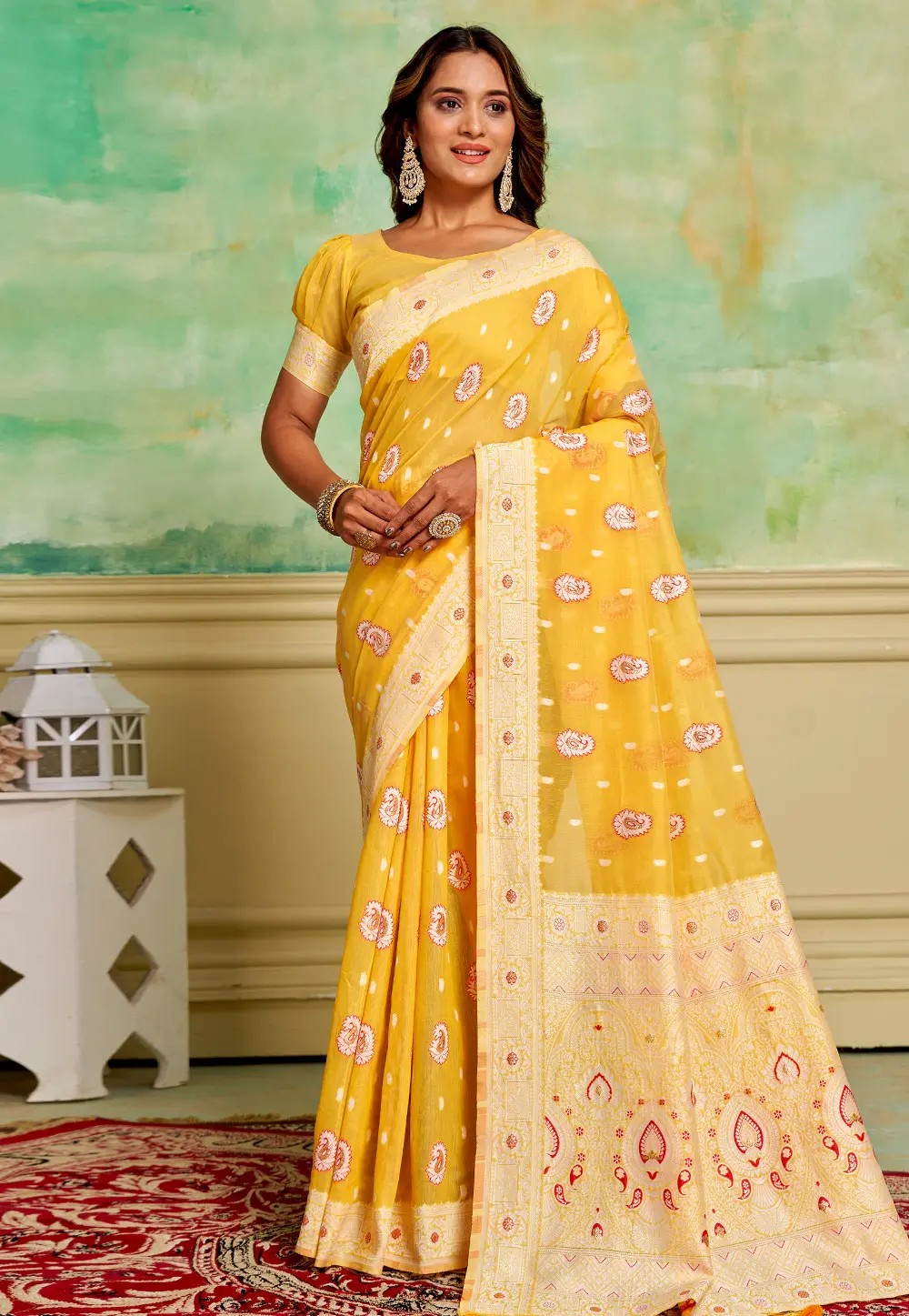 Yellow Cotton Saree With Blouse 300816