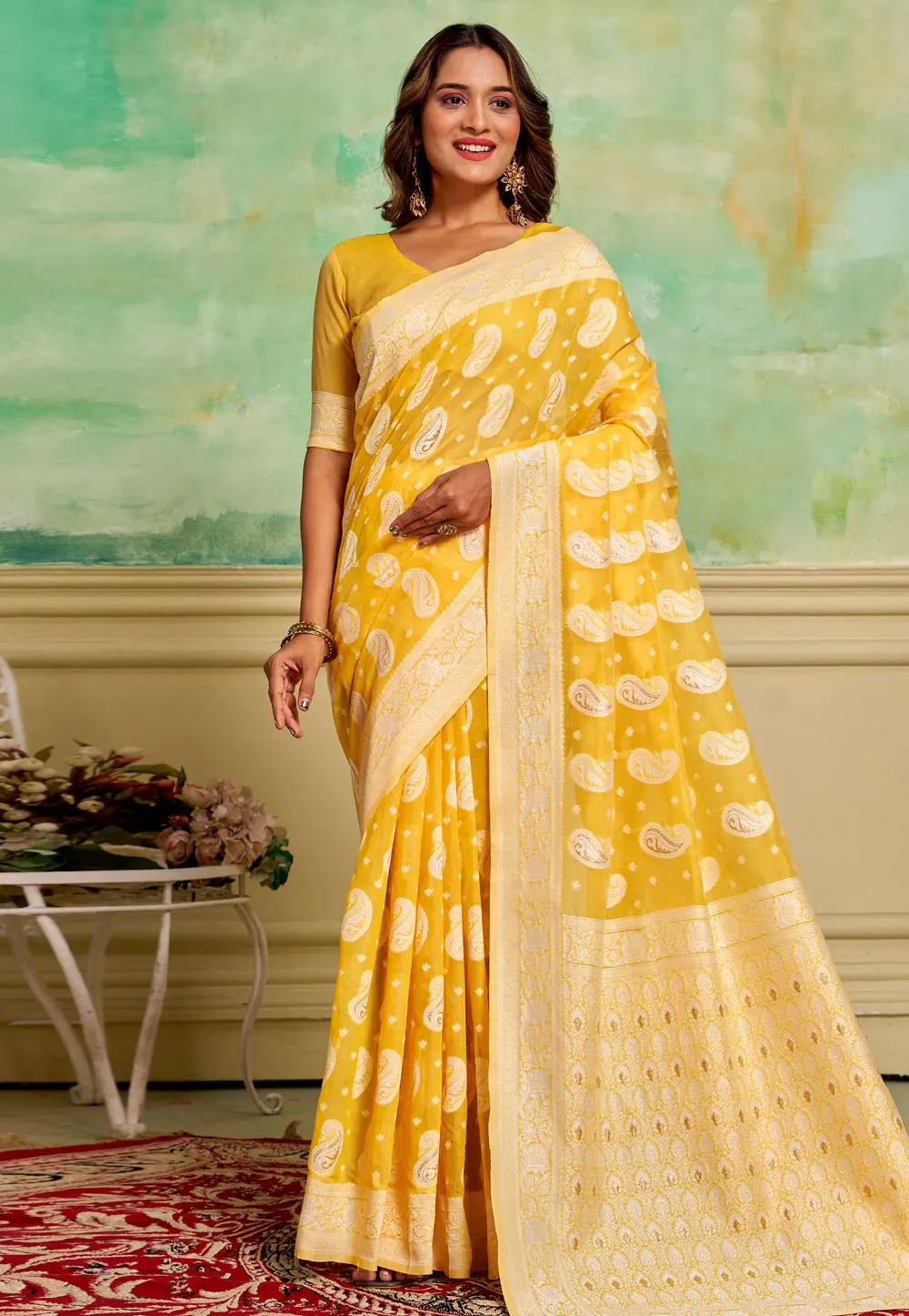 Yellow Cotton Saree With Blouse 300820