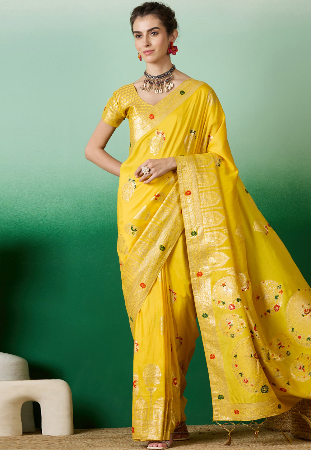 Yellow Cotton Saree With Blouse 310536