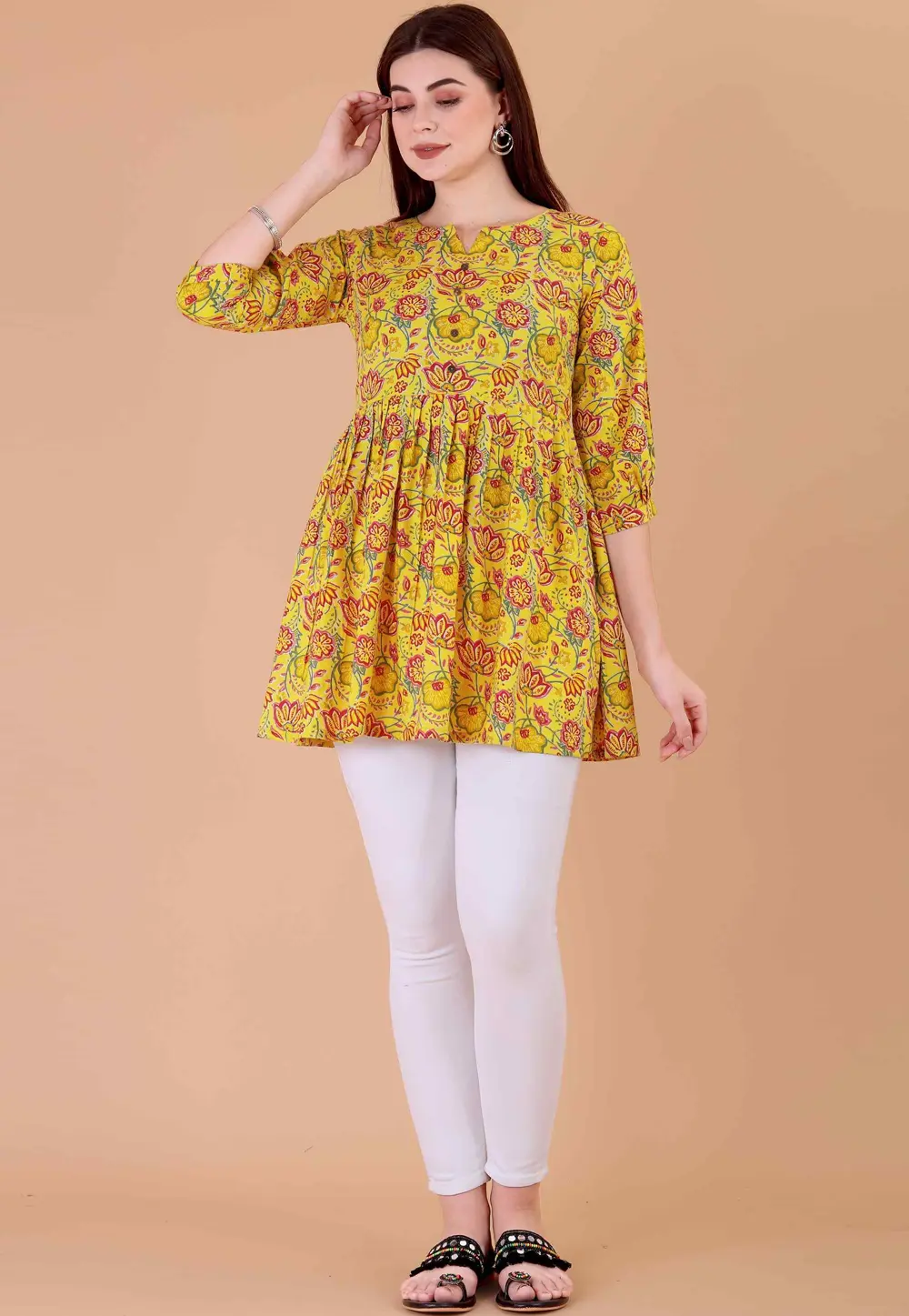 Yellow Cotton Short Kurti 302408