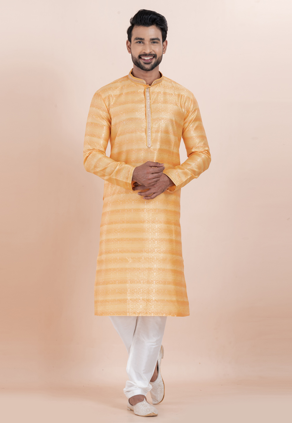 Yellow Cotton Silk Kurta Pajama 306025