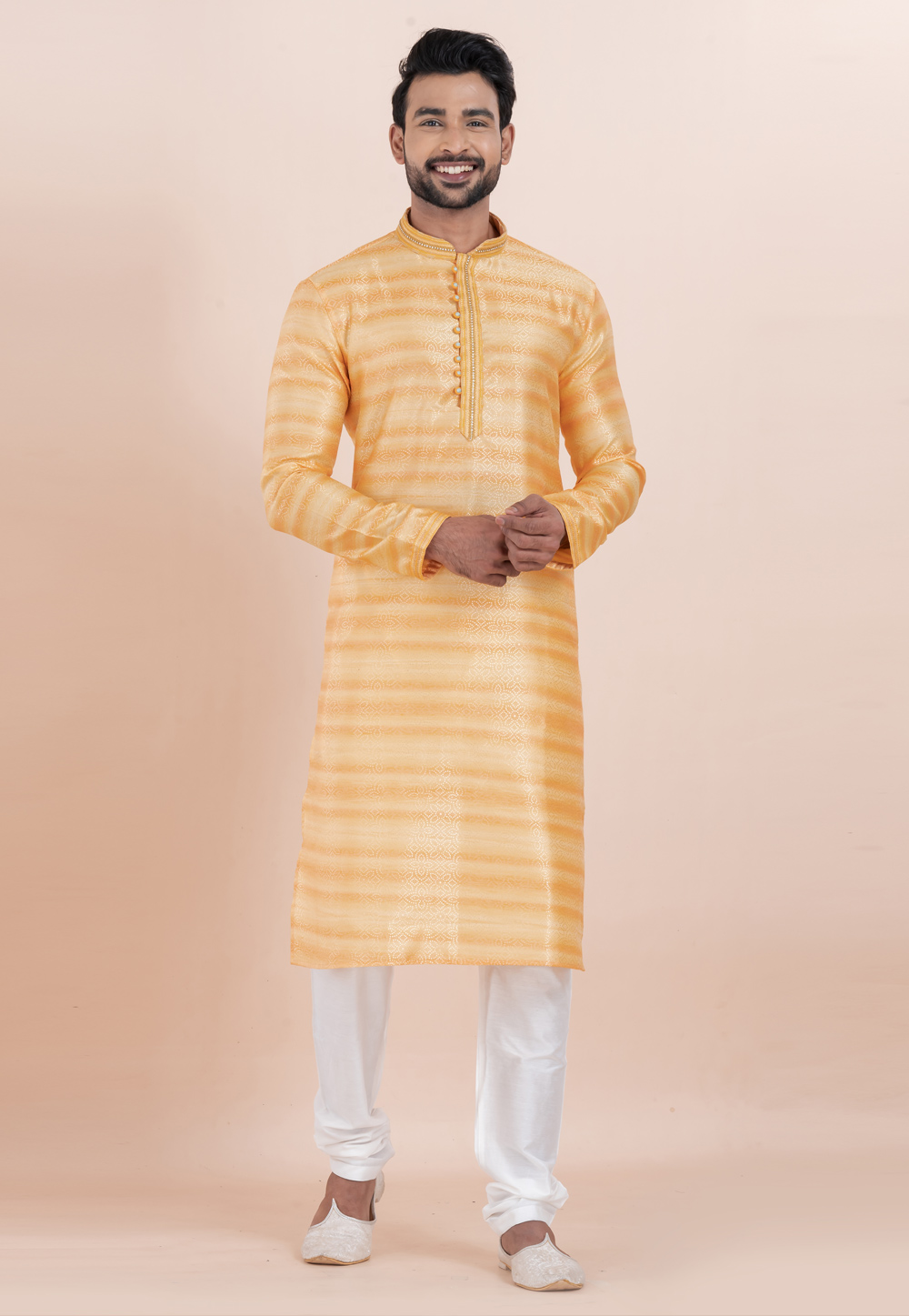 Yellow Cotton Silk Kurta Pajama 306026