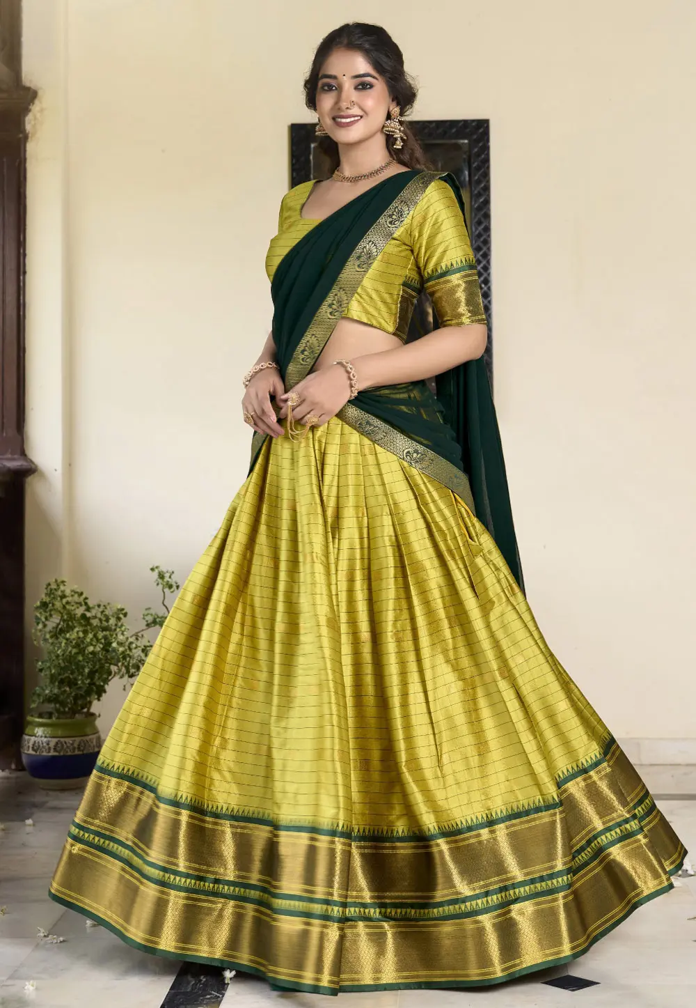 Yellow Cotton Silk Lehenga Choli 297935