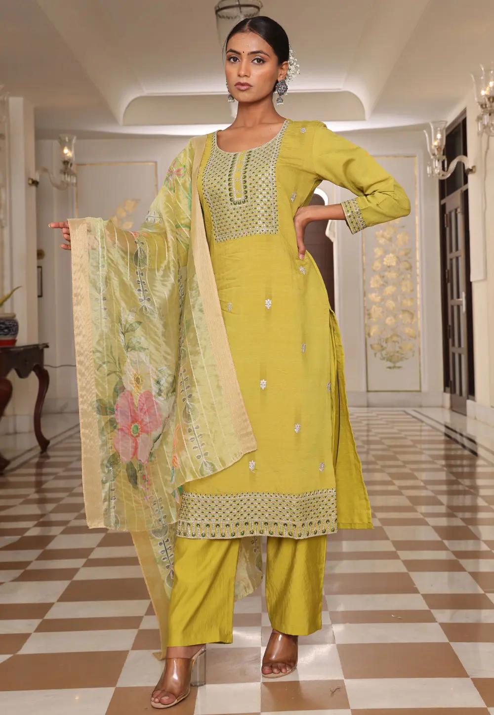 Yellow Cotton Silk Readymade Pakistani Suit 304753