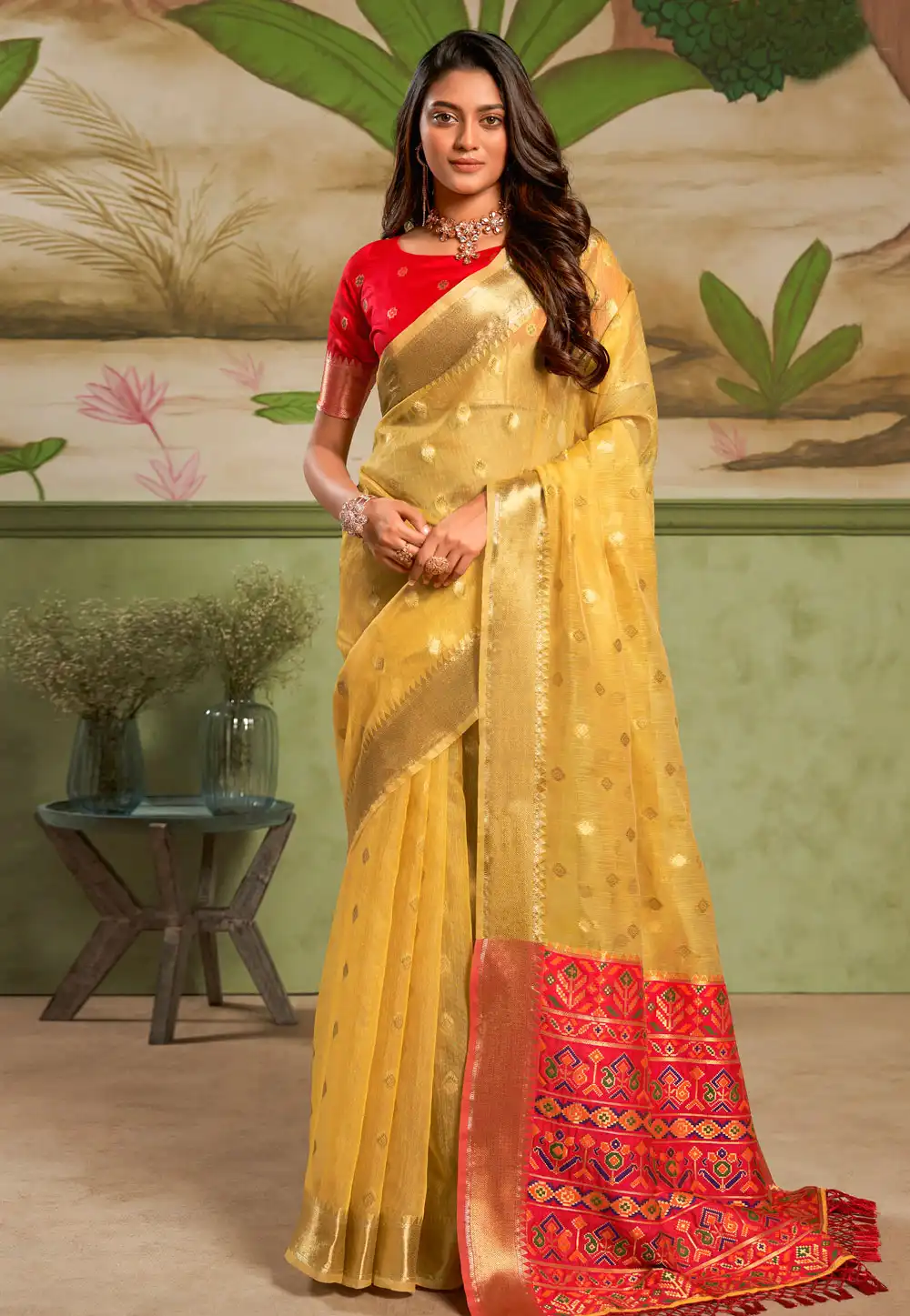 Yellow Cotton Silk Saree With Blouse 291899