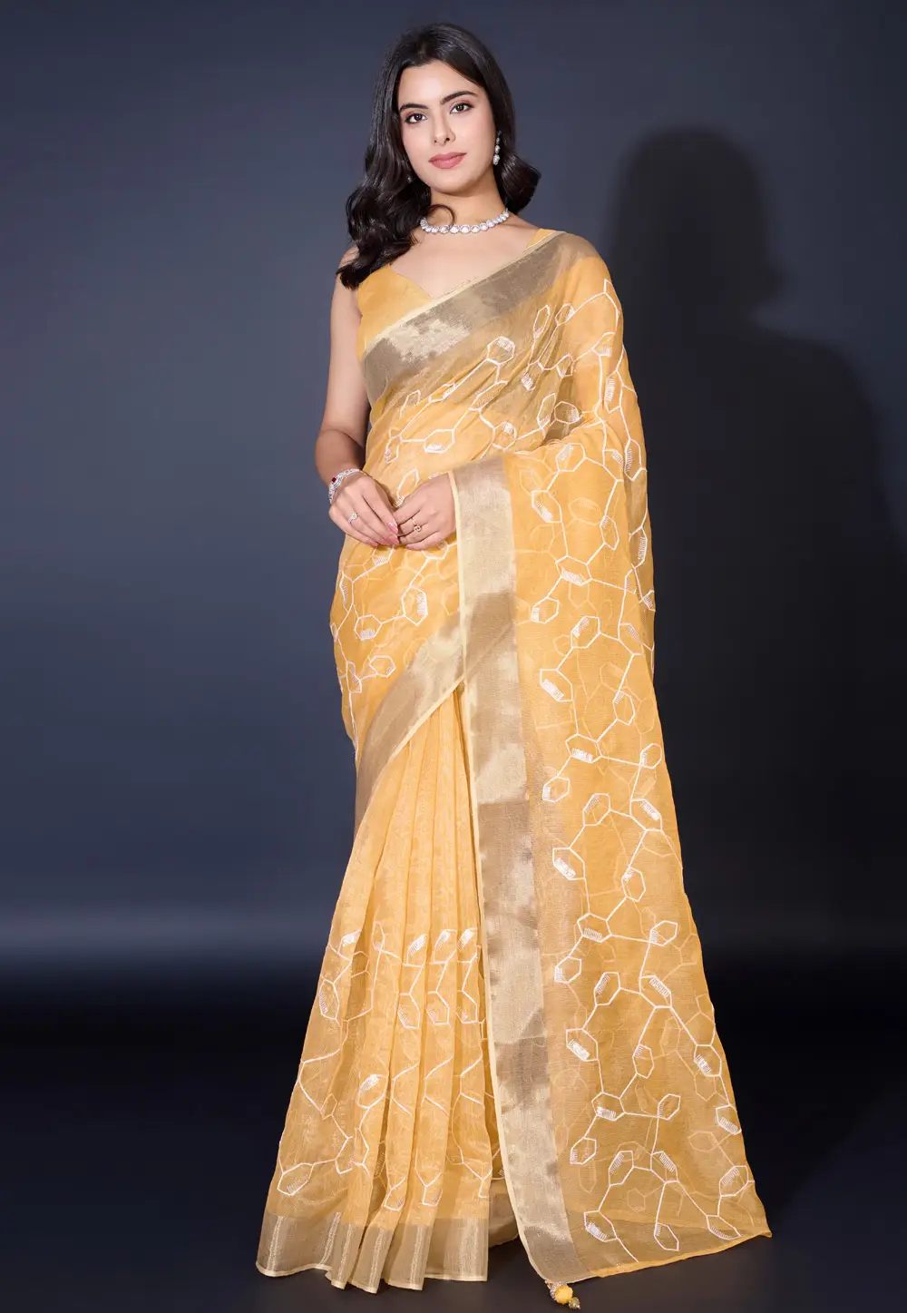 Yellow Cotton Silk Saree With Blouse 295842