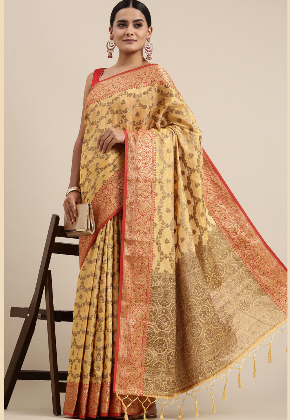 Yellow Cotton Silk Saree With Blouse 279747