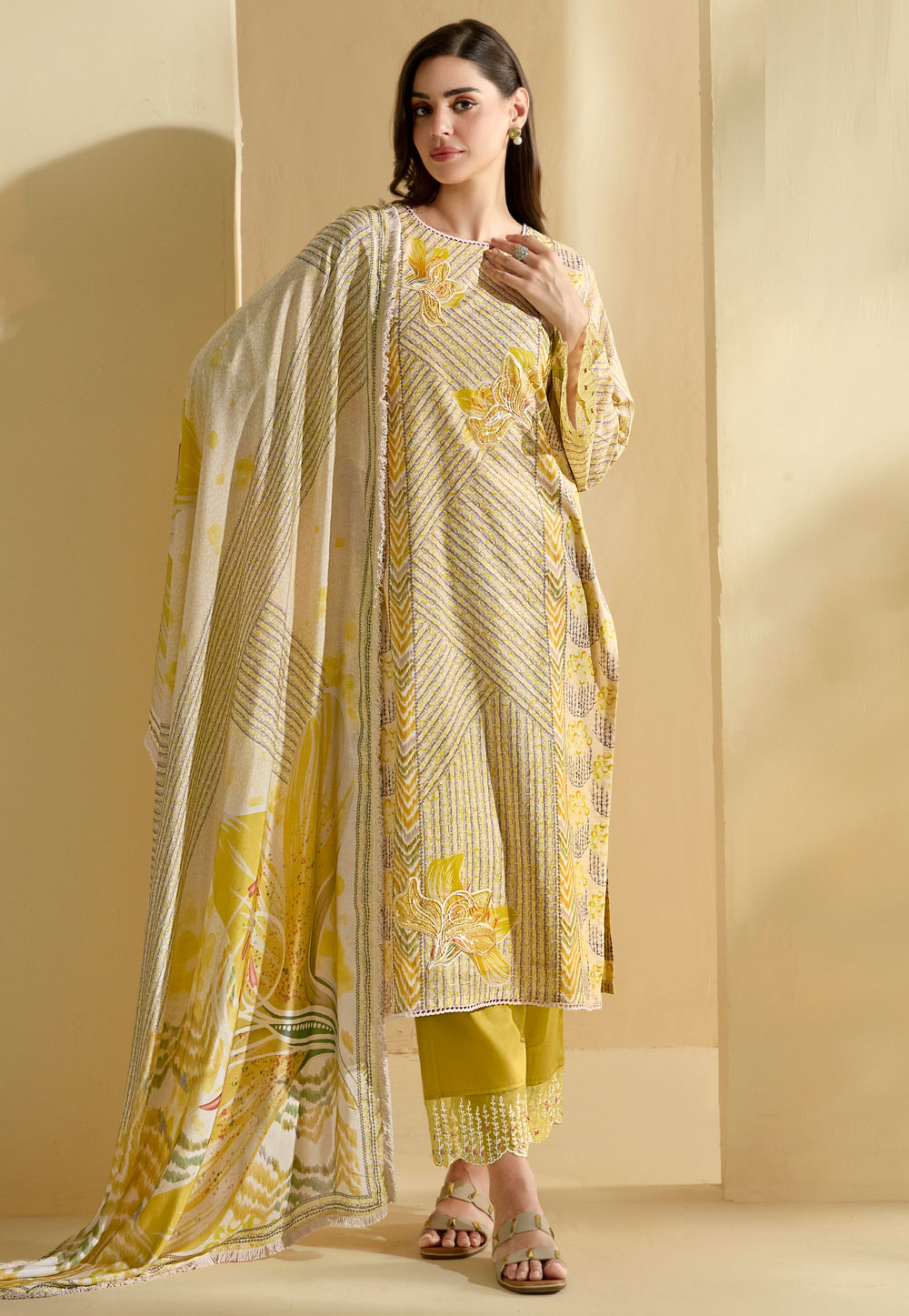 Yellow Cotton Straight Suit 310917