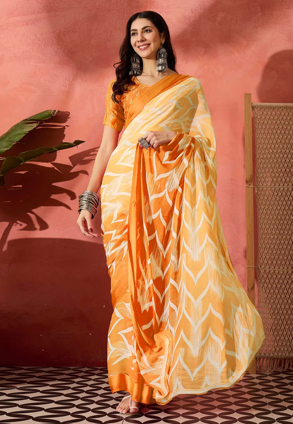 Yellow Crepe Georgette Saree With Blouse 304688