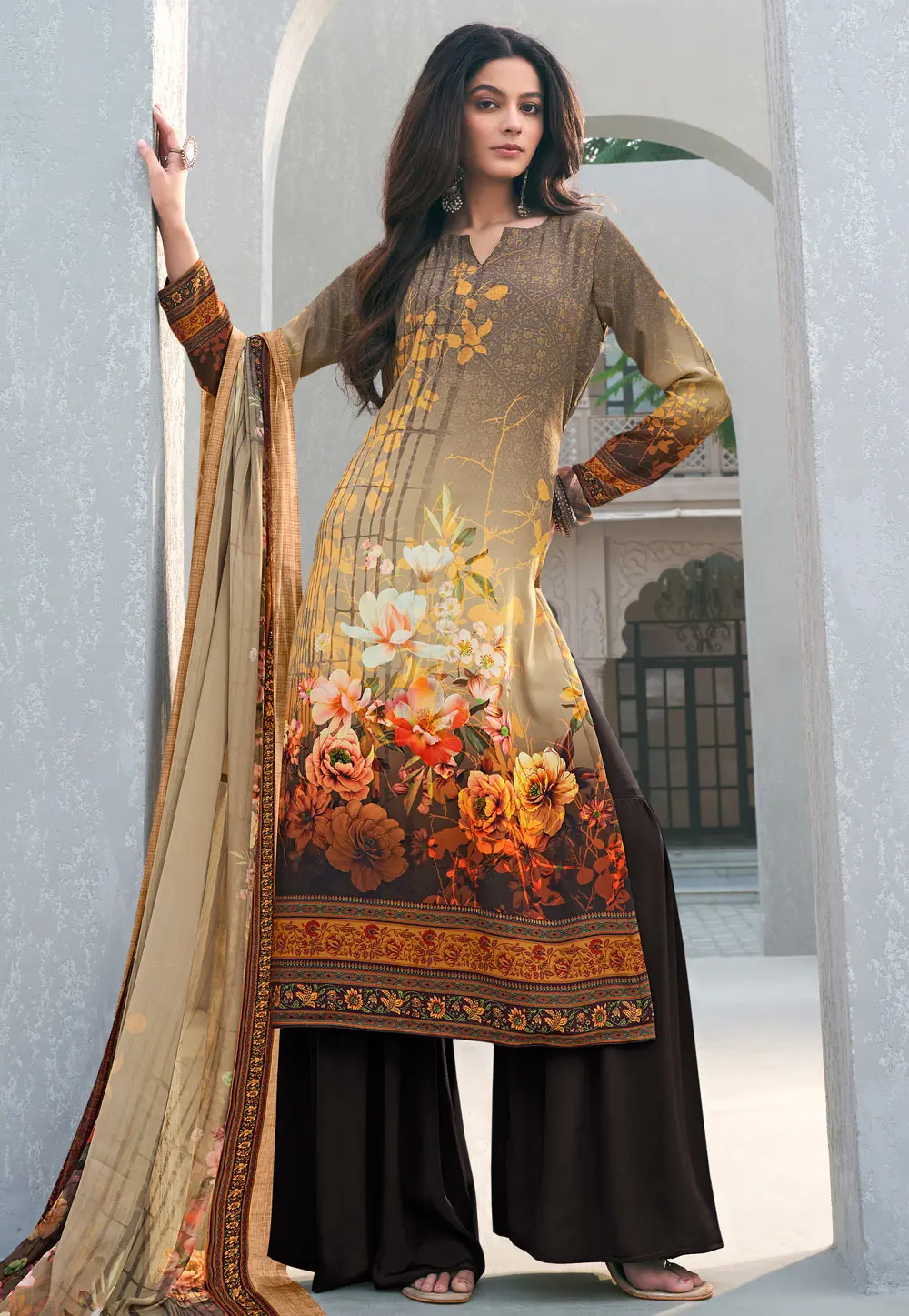 Yellow Crepe Pakistani Suit 302065