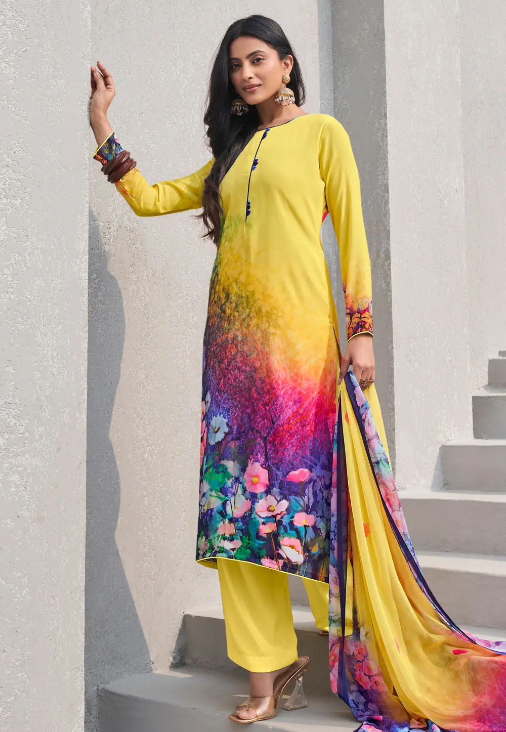 Yellow Crepe Pakistani Suit 302069