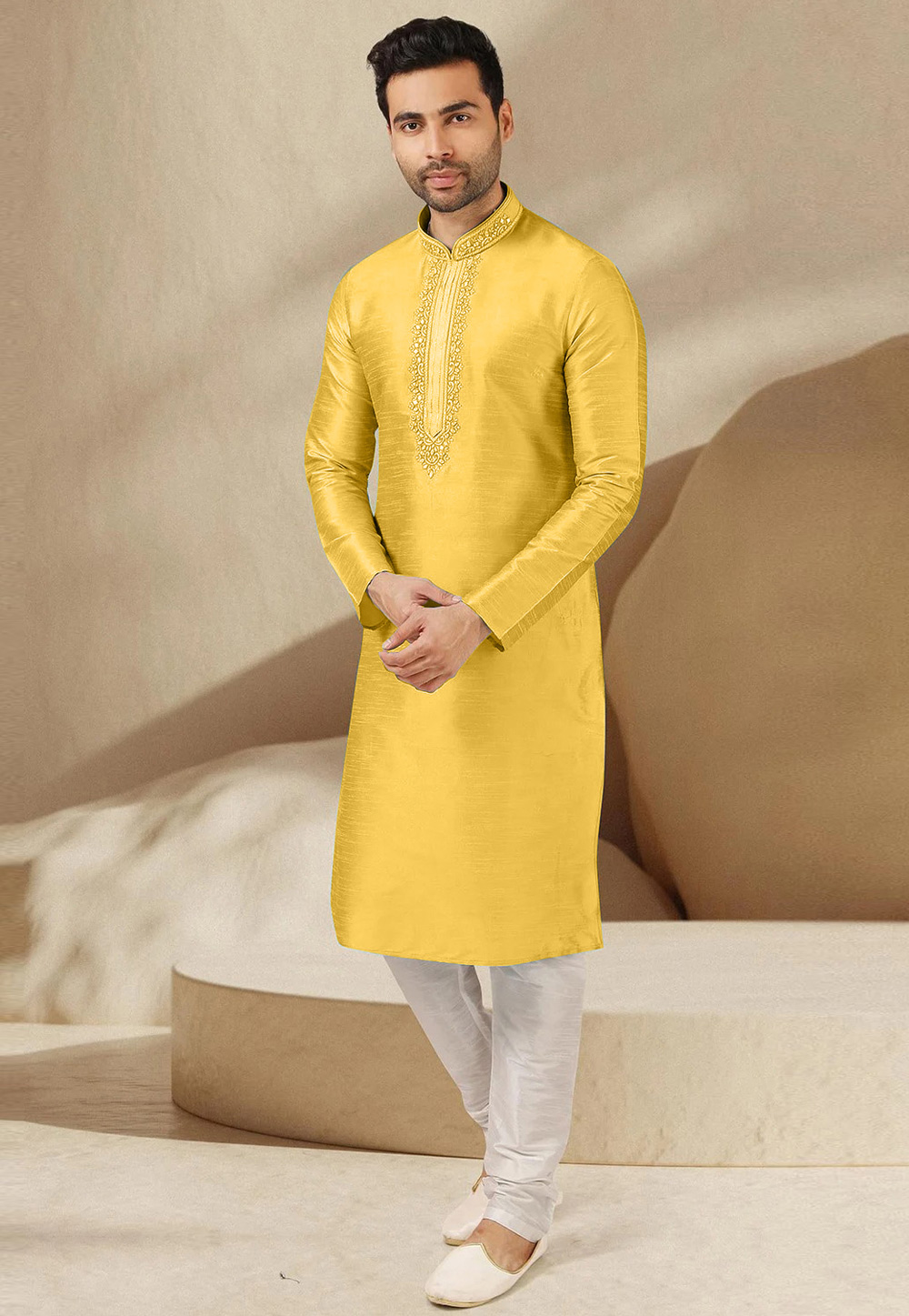 Yellow Dupion Silk Kurta Pajama 279705