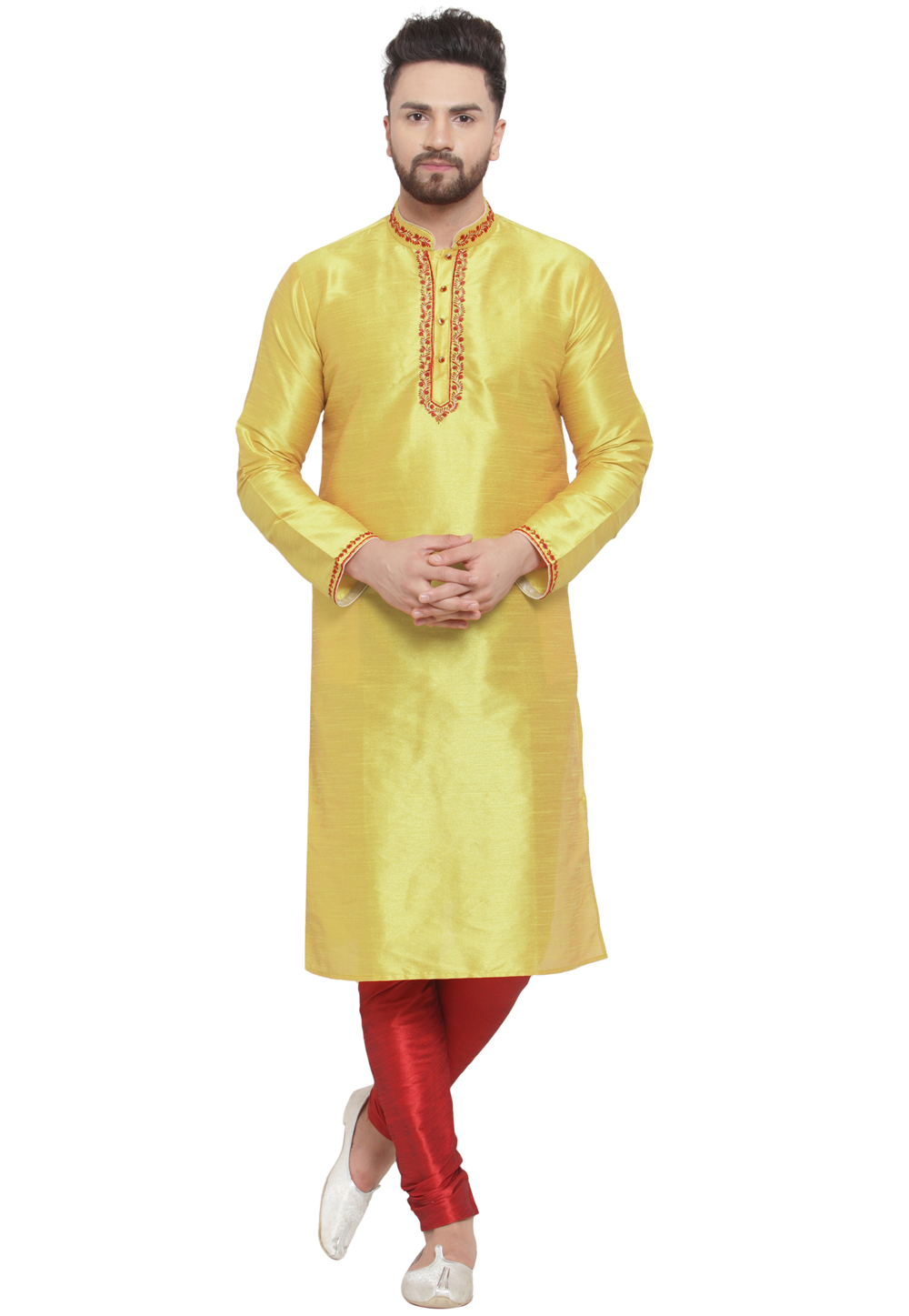 Yellow Dupion Silk Kurta Pajama 284921