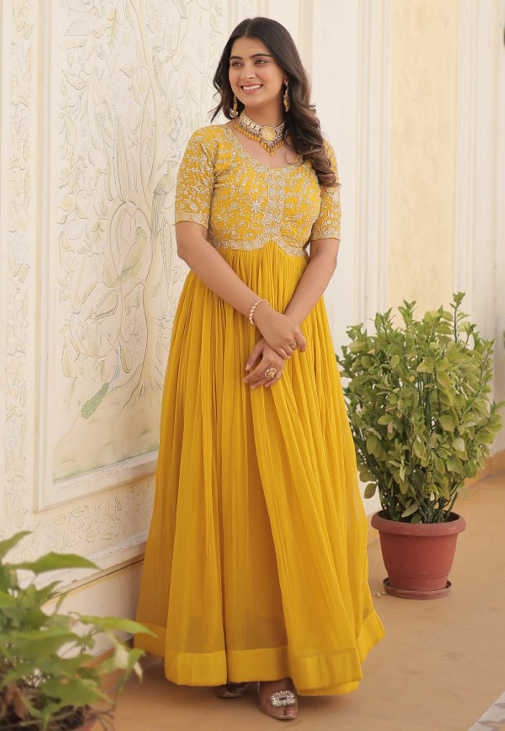 Yellow Faux Georgette Gown 286890