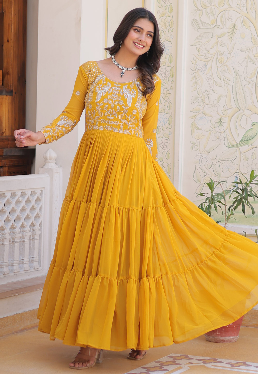 Yellow Faux Georgette Gown 305104