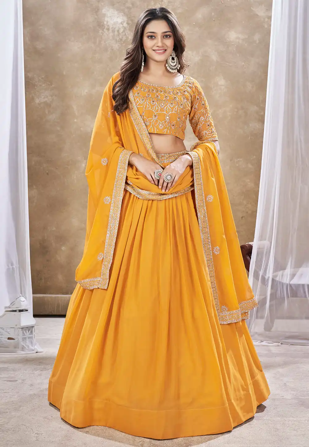 Yellow Faux Georgette Lehenga Choli 290987