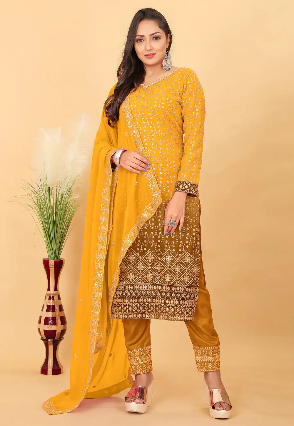 Yellow Faux Georgette Pakistani Suit 291967