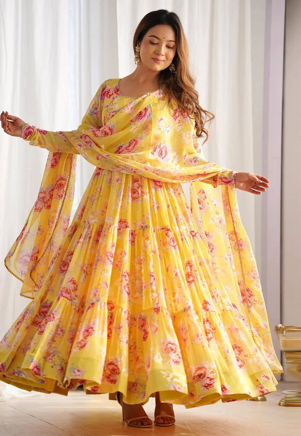 Yellow Faux Georgette Readymade Anarkali Suit 301134