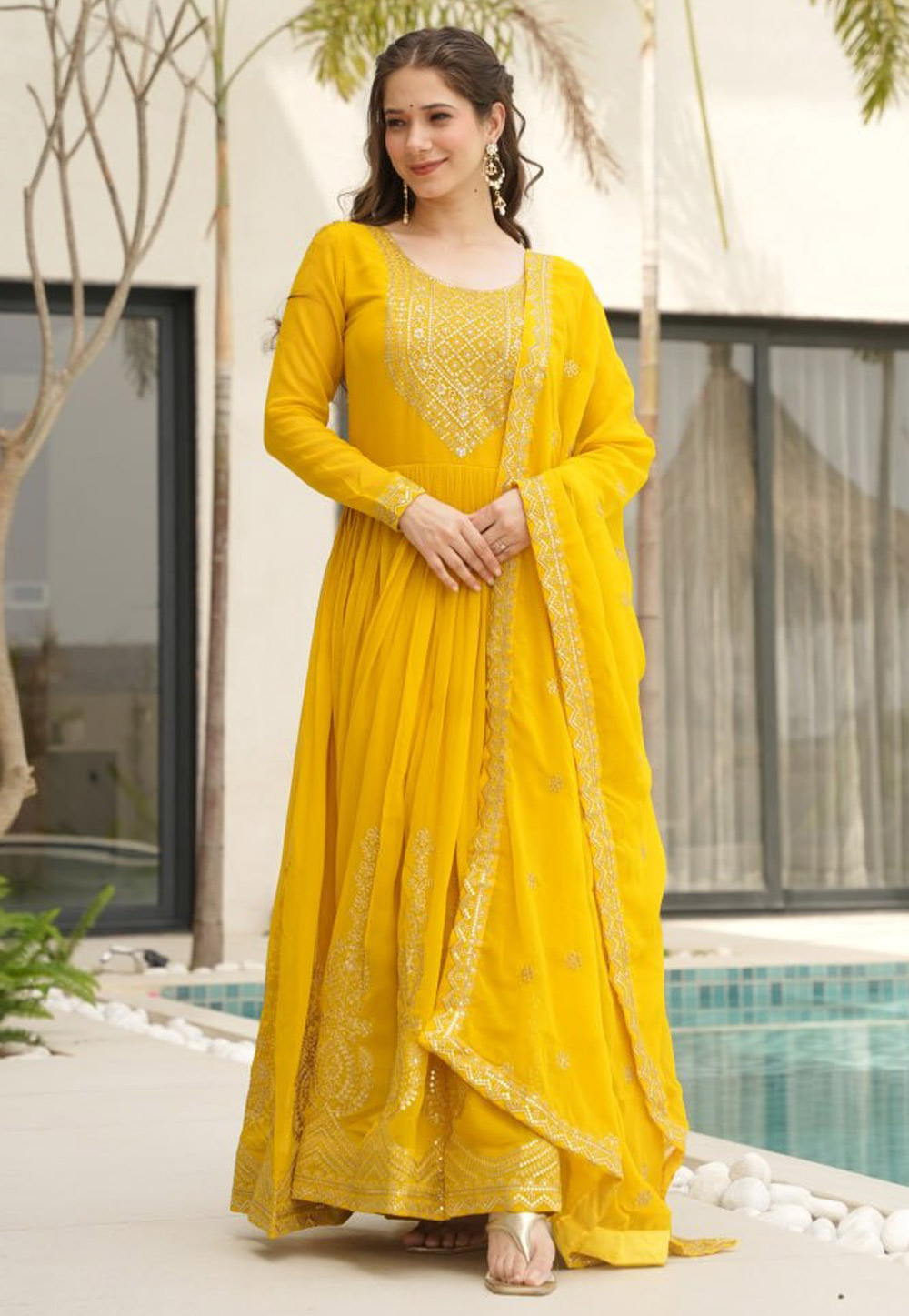 Yellow Faux Georgette Readymade Anarkali Suit 310389