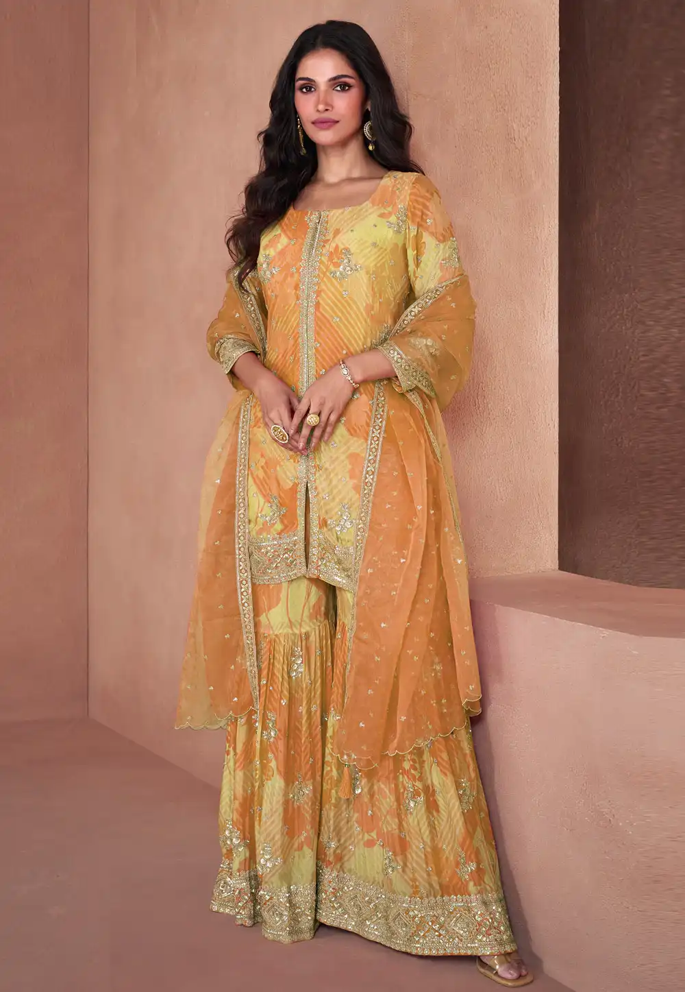 Yellow Faux Georgette Readymade Gharara Suit 295148