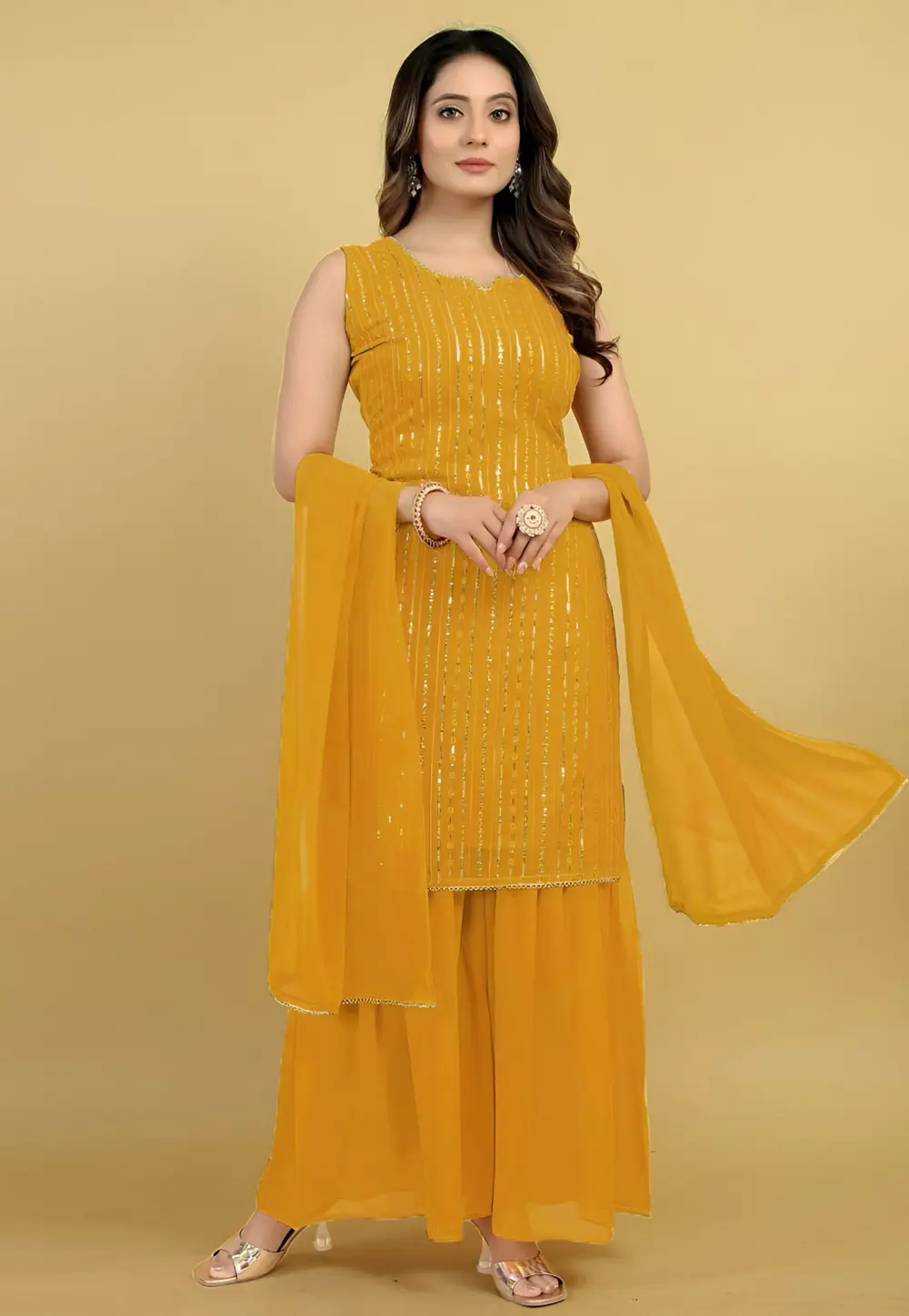 Yellow Faux Georgette Readymade Pakistani Suit 301192