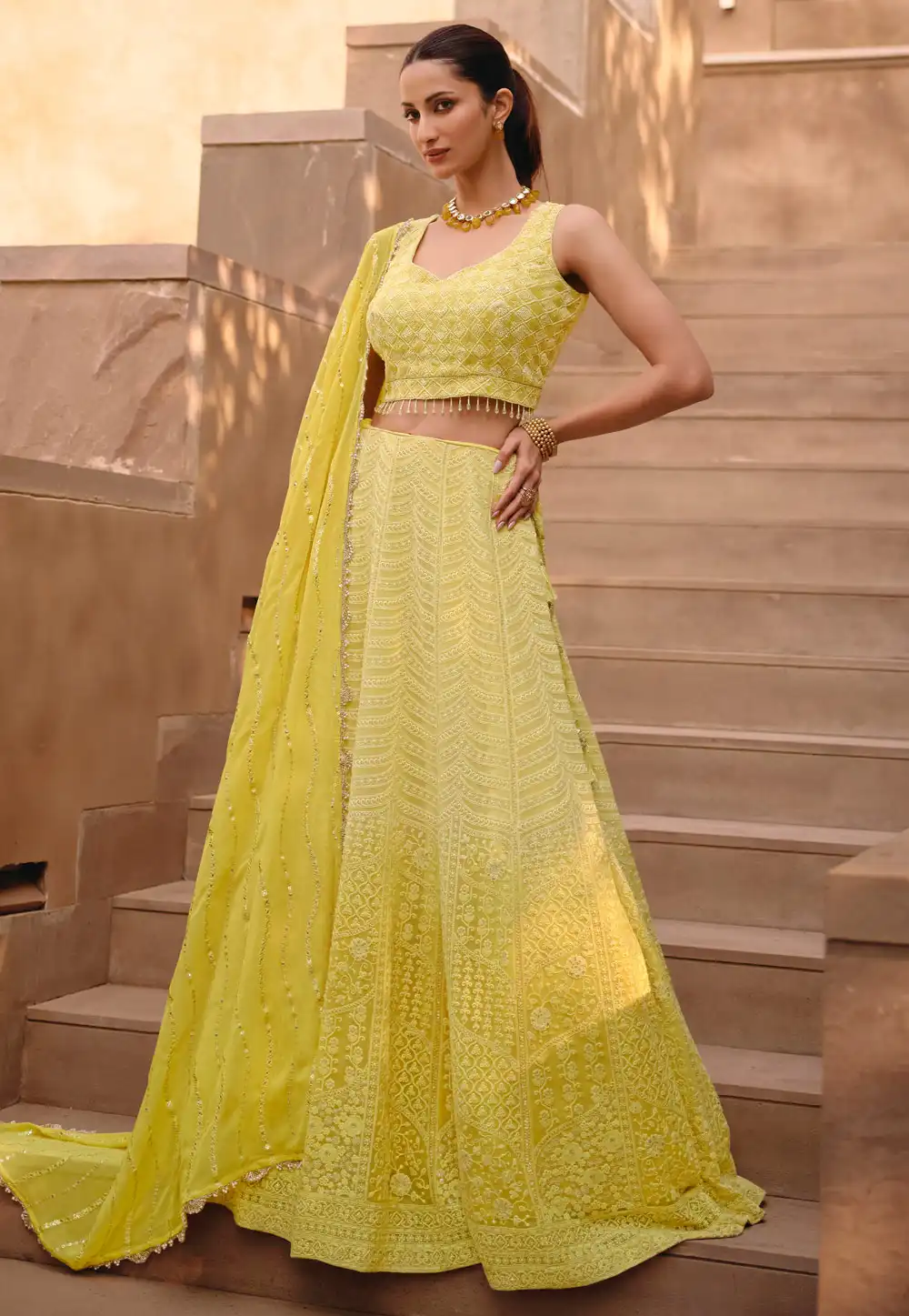 Yellow Georgette A Line Lehenga Choli 294751